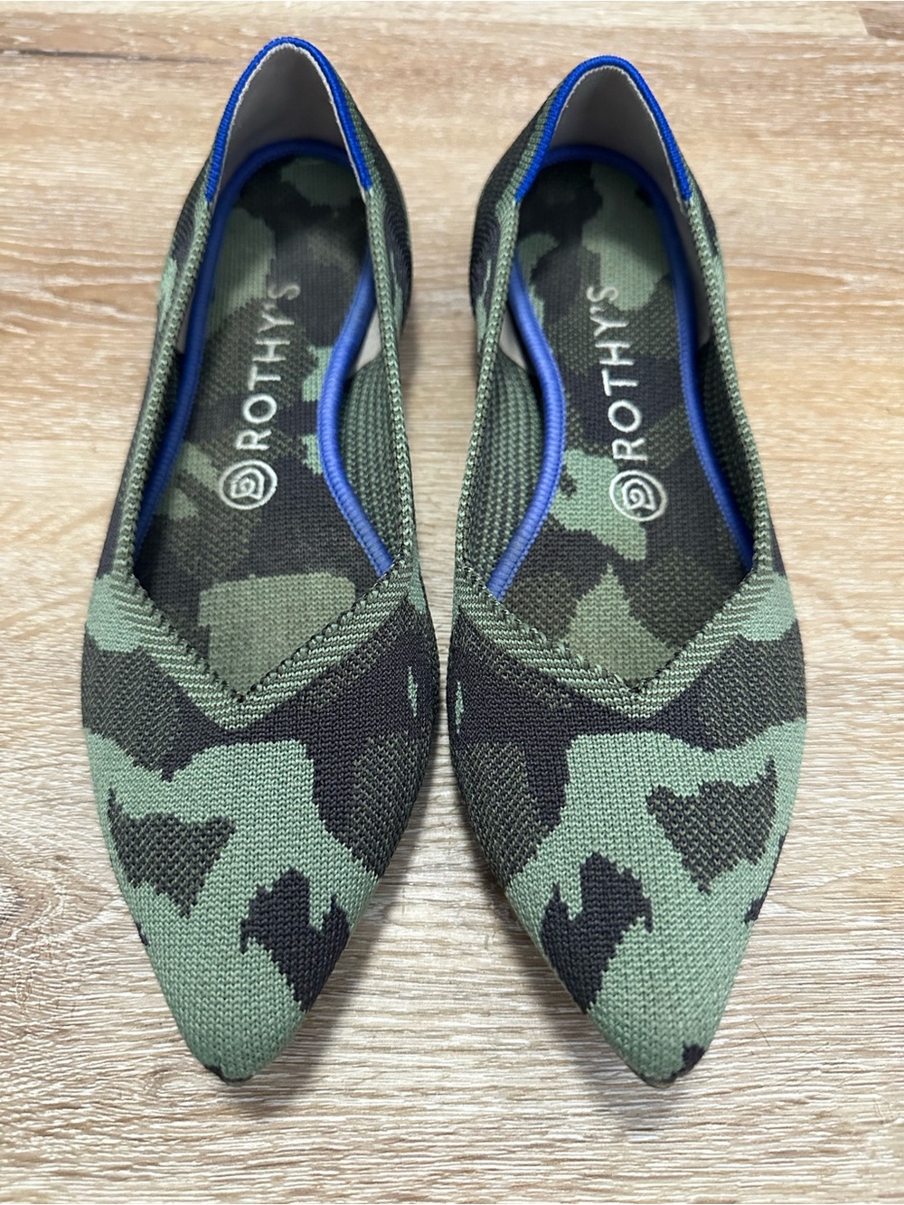 Rothy’s Camouflage Pointed-Toe Knit Flats - Green Camo